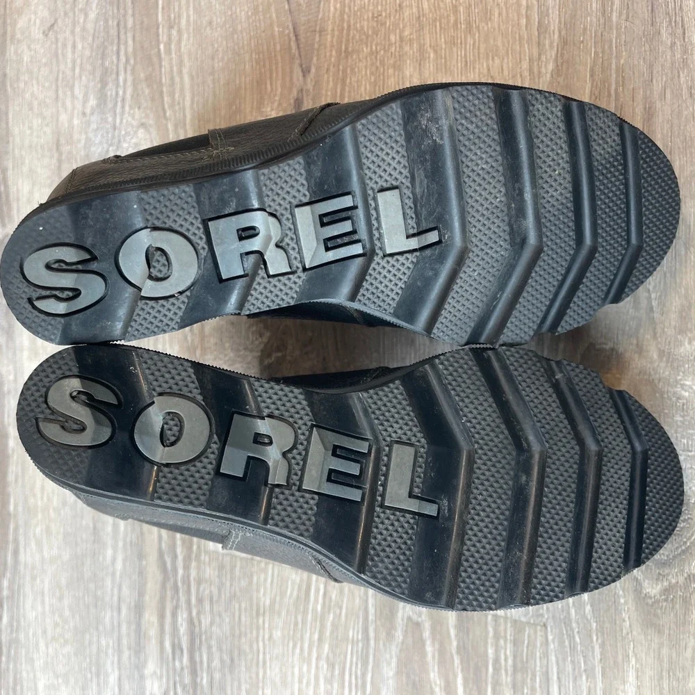 Sorel Joan of Arctic Wedge II Chelsea Black Leather Boots NL3346-052 Womens 8